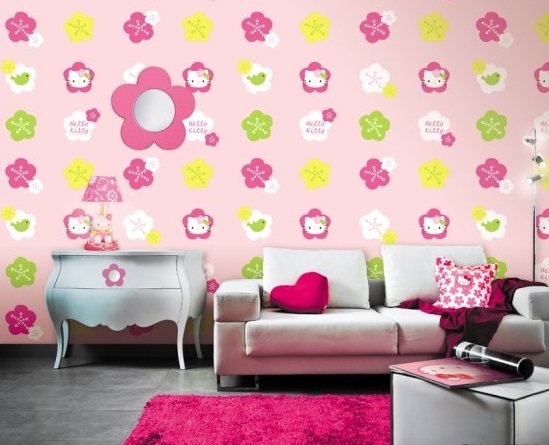 Các mẫu giấy dán tường phòng ngủ hello kitty đẹp